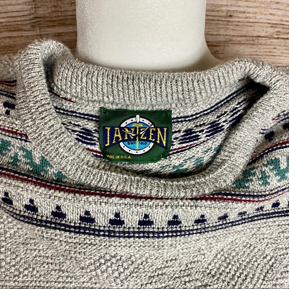 Vintage Jantzen Textured Gray & Teal Crew Neck Sweater - Picture 7 of 8